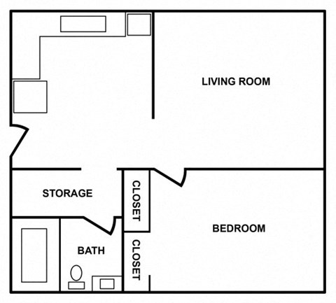 Floor plan for 1 bed, 1 bath, 540 sqft